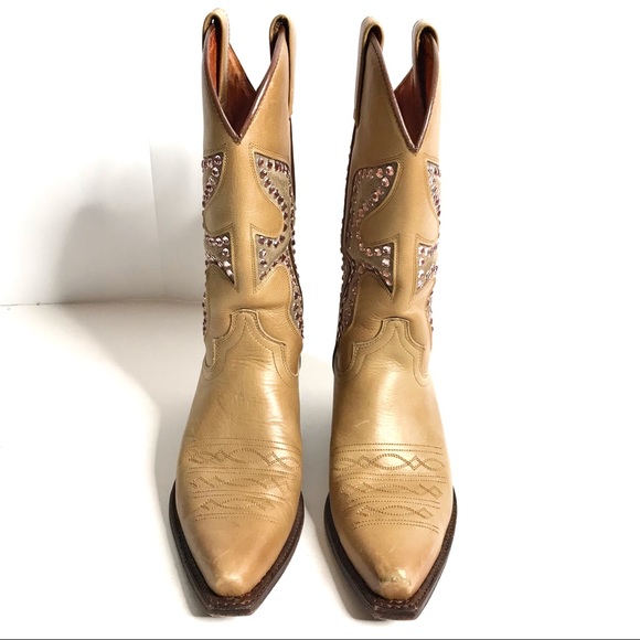 FRYE Cowboy Boots Leather Pink Rhinestone Western - Picture 12 of 14